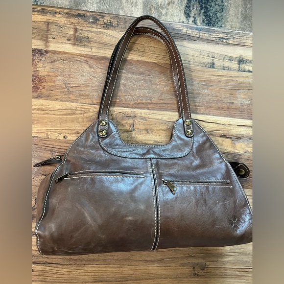 Patricia Nash brown 100% leather handbag purse ergo satchel stud rivets brown - Picture 5 of 9